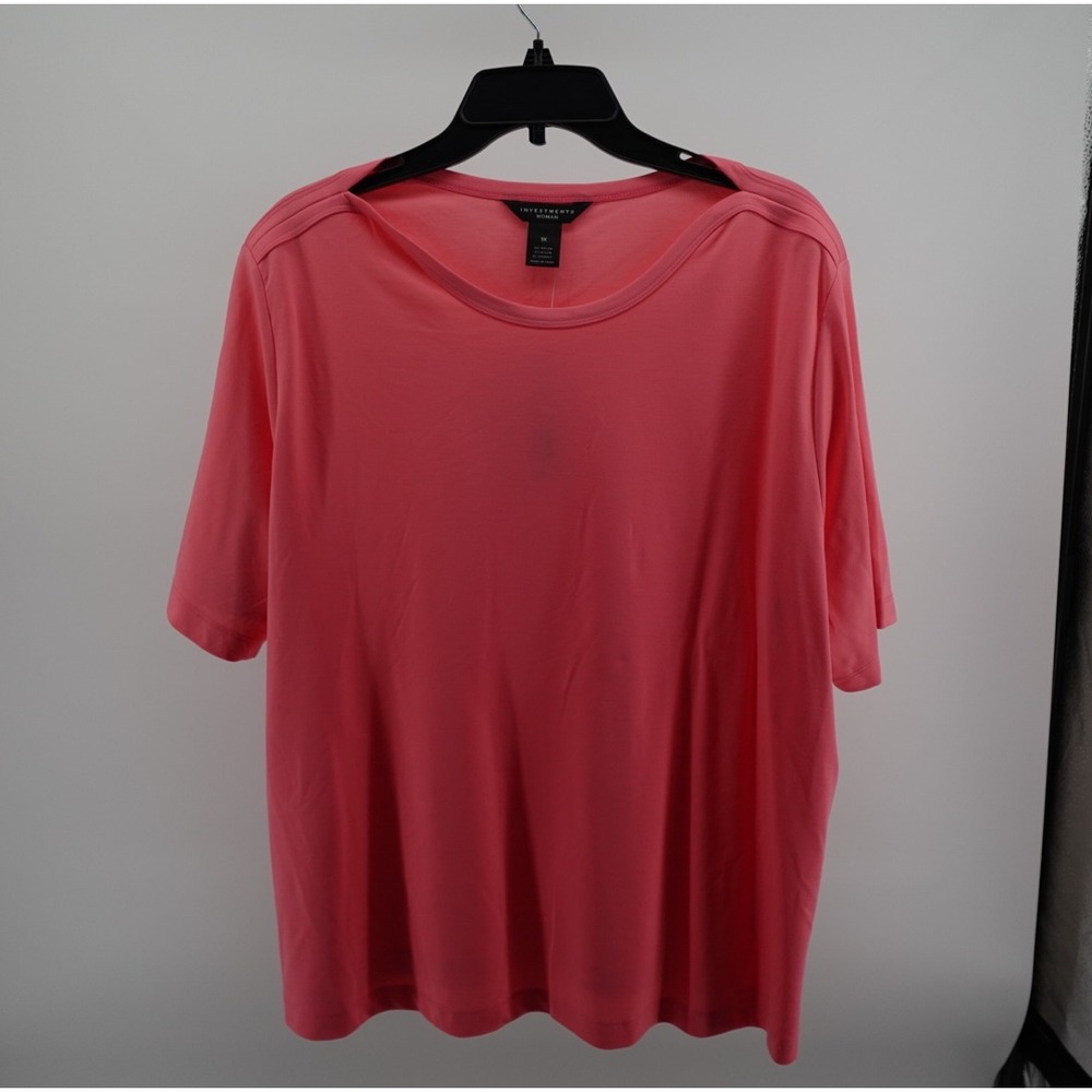 Investments Woman Strawberry Pink‎ Boat Neck Short Sleeve Top 1X S51KV221W NEW
